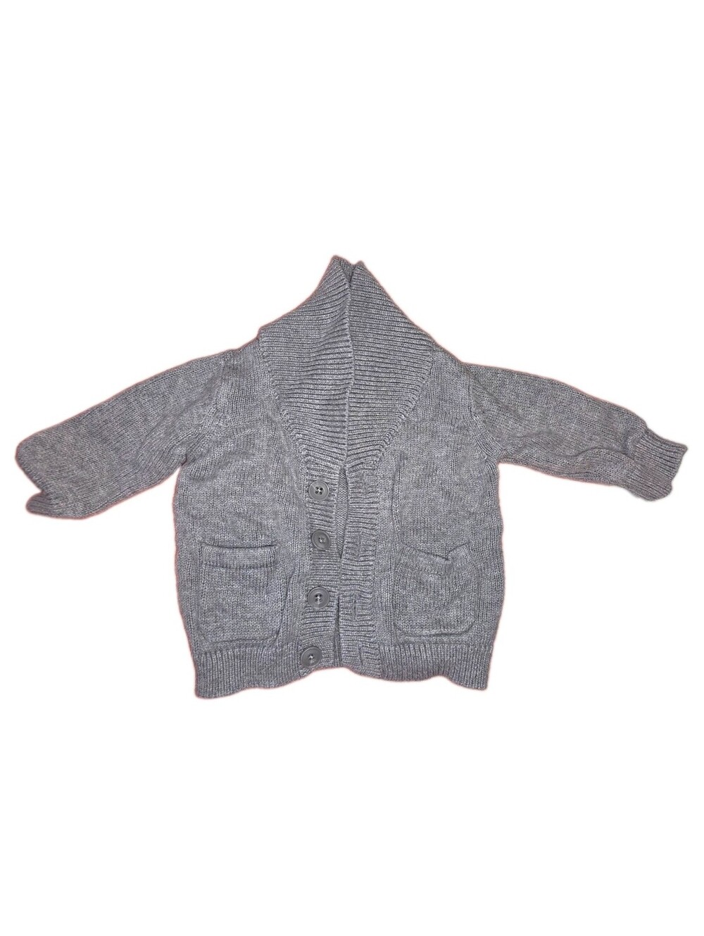 Cherokee Gray Knit Cardigan Sweater Shawl Collar Button Pockets Newborn